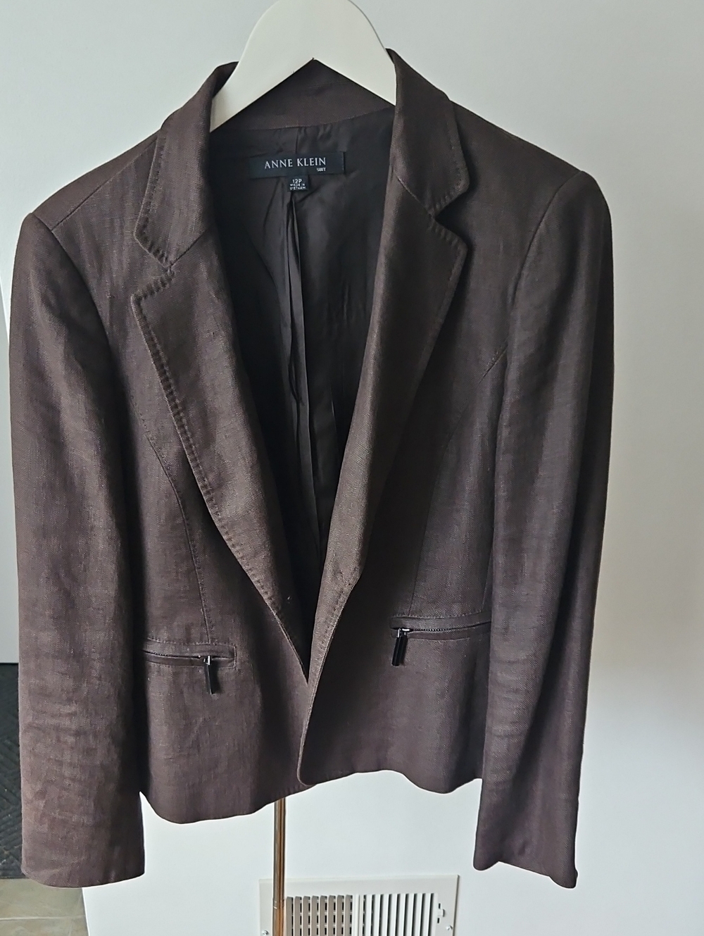 Anne Klein Dark Brown Linen Blend Blazer
